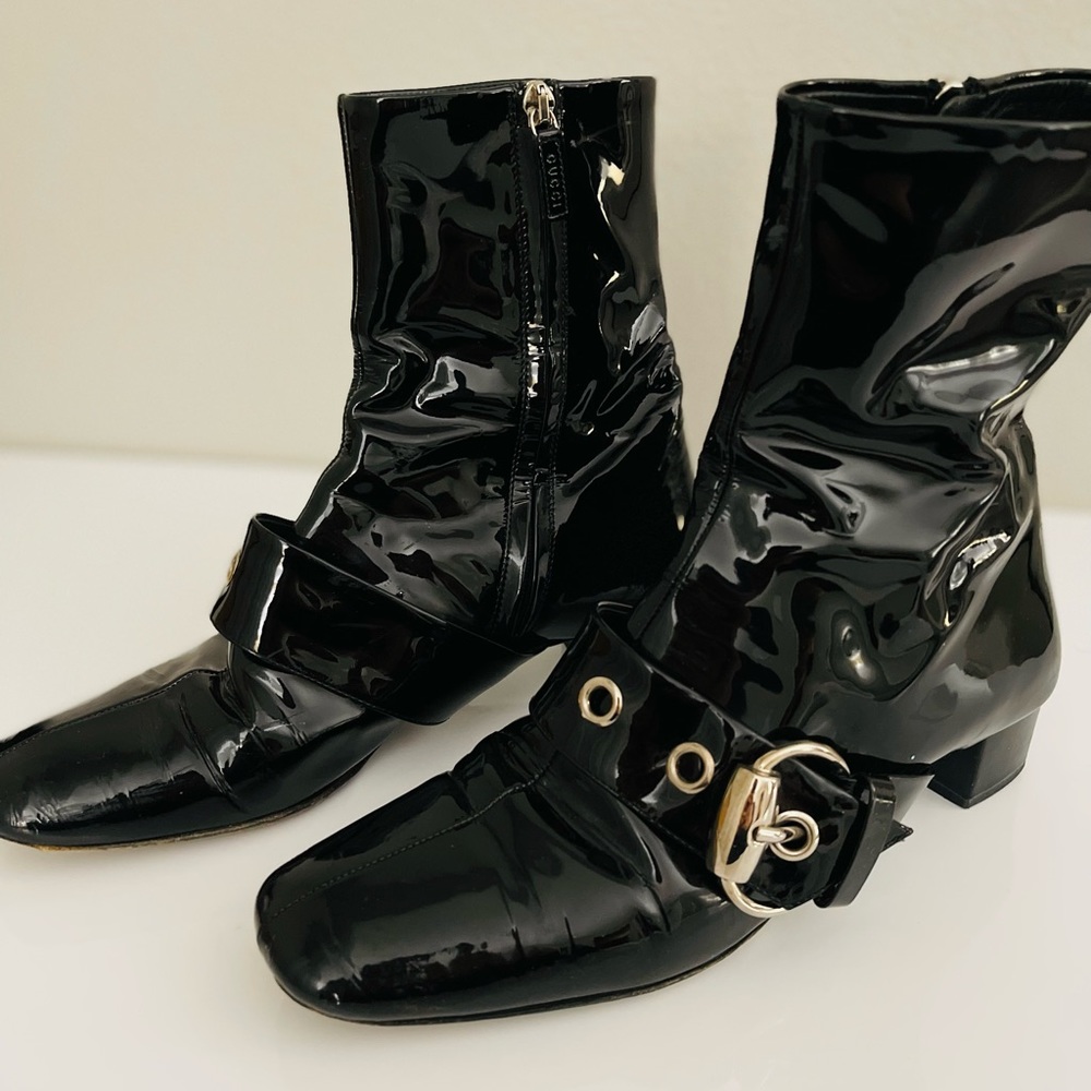 Authentic Gucci Short Ankle Boots Black Leather SIZE 7.5 - Picture 2 of 4